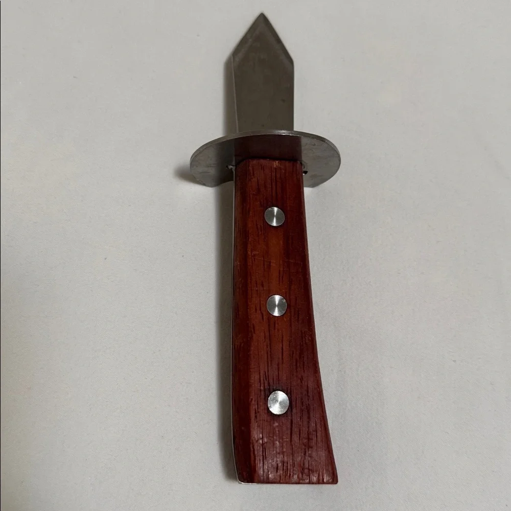OYSTER DAGGER SHUCKER Mussels Clam KNIFE Full Tang Stainless Steel Brown Wood 7”